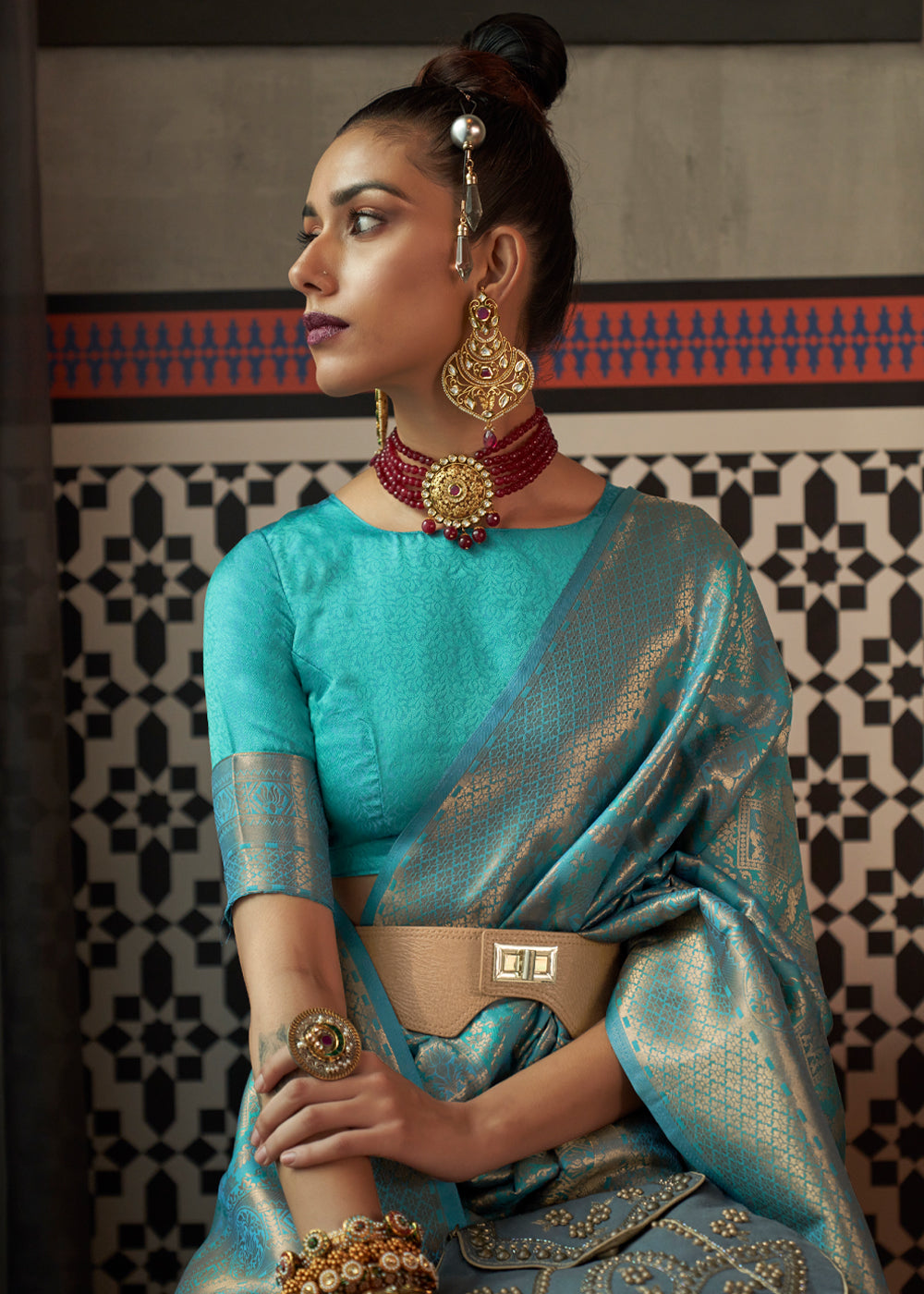 Buy MySilkLove Spectra Blue Zari Woven Banarasi Brocade Saree Online