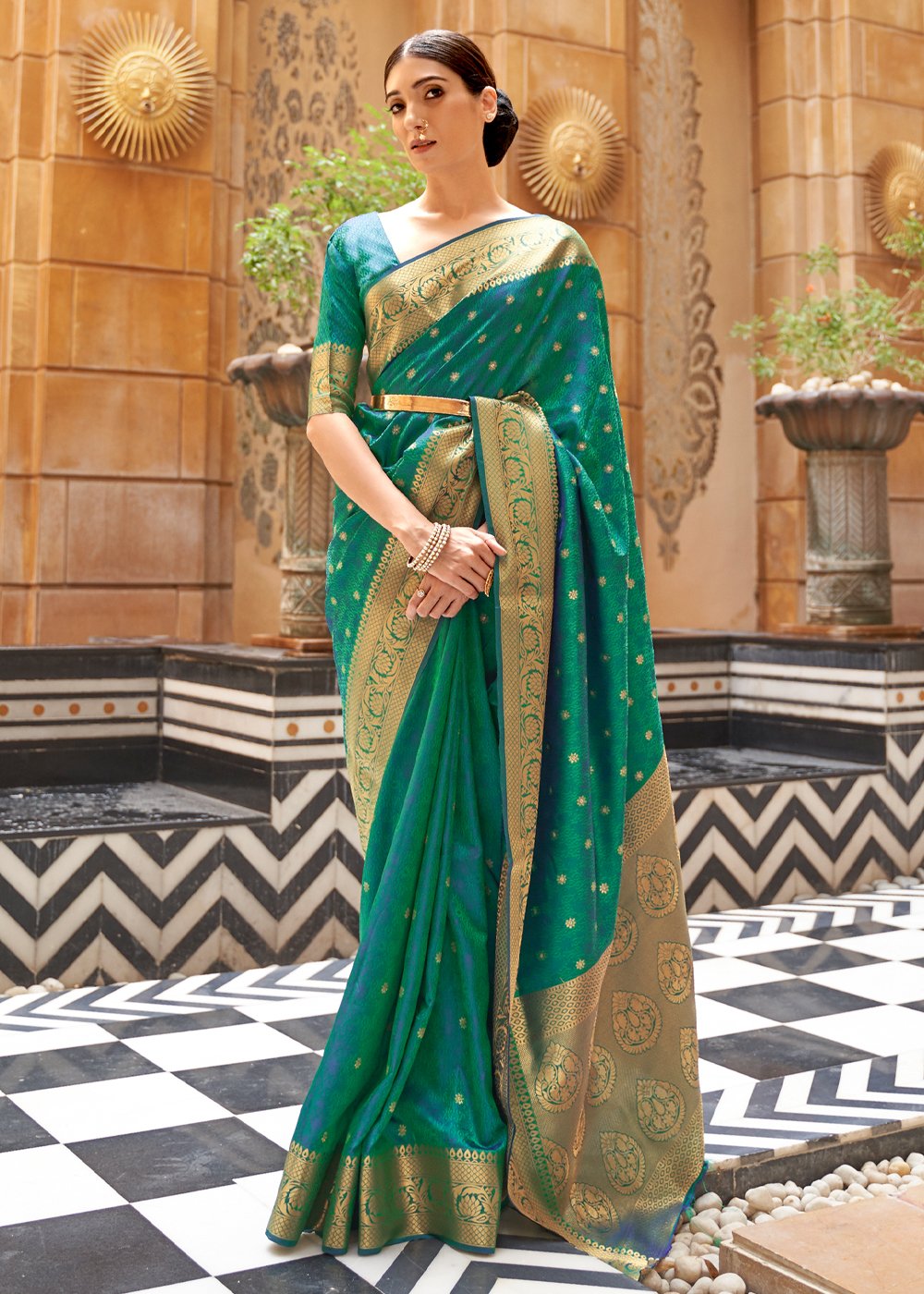 Buy MySilkLove Green Pea Zari Woven Kanjivaram Saree Online