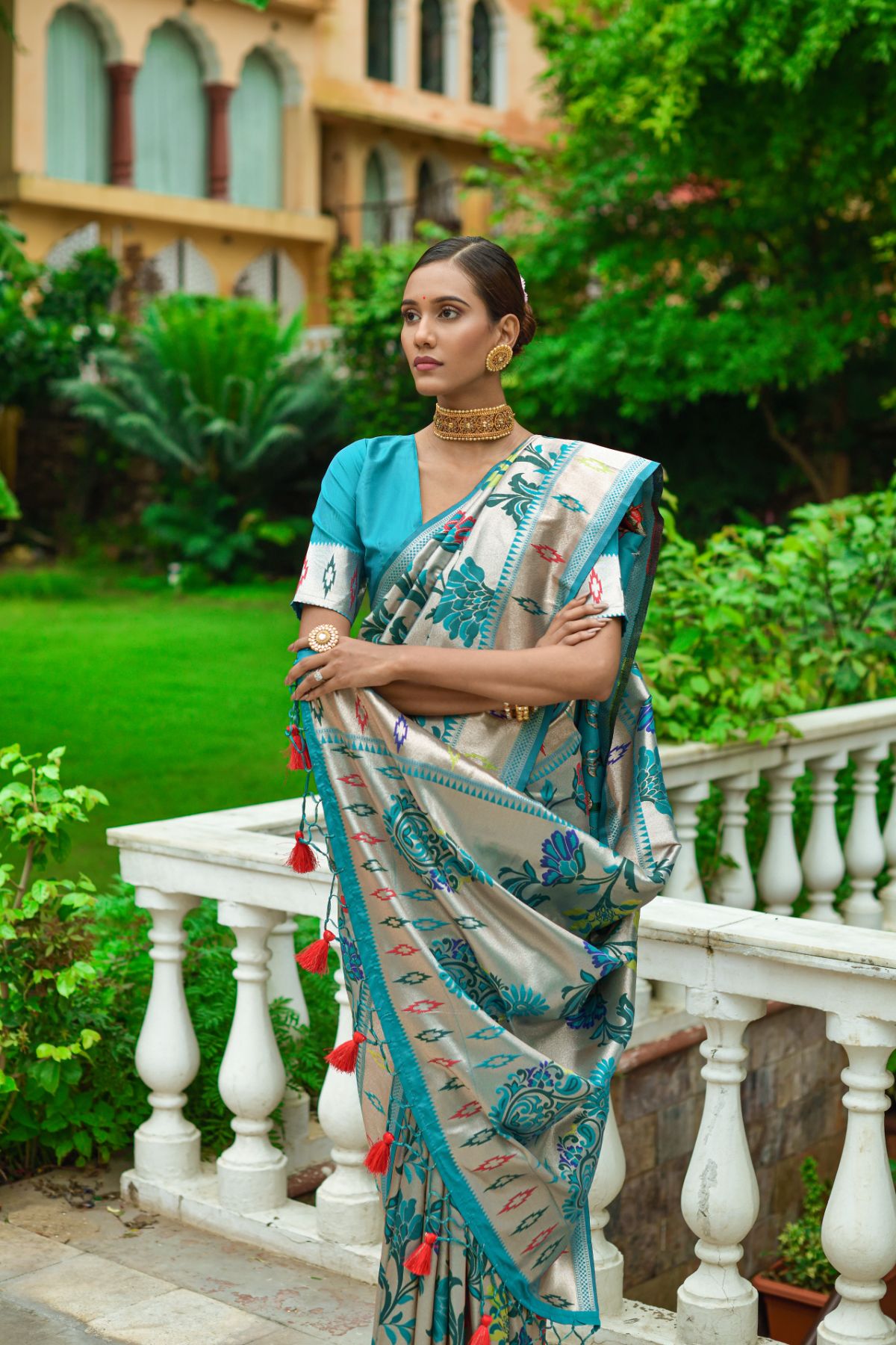 Buy MySilkLove Sea Nymph Blue Woven Banarasi Paithani Saree Online