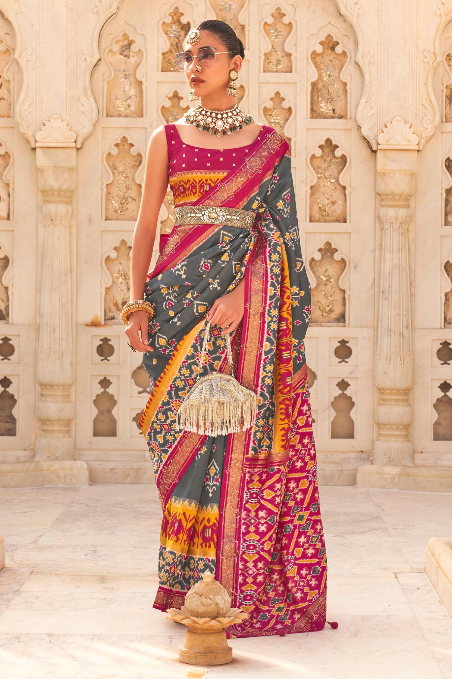 Buy MySilkLove Ironside Grey Woven Patola Silk Saree Online