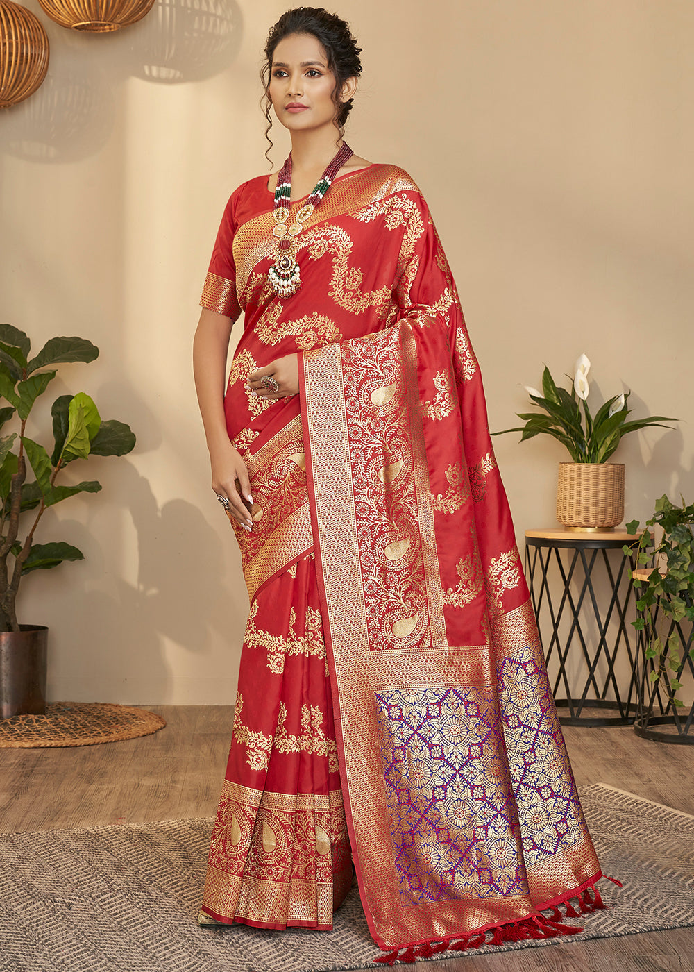 Red Zari Woven Banarasi Saree