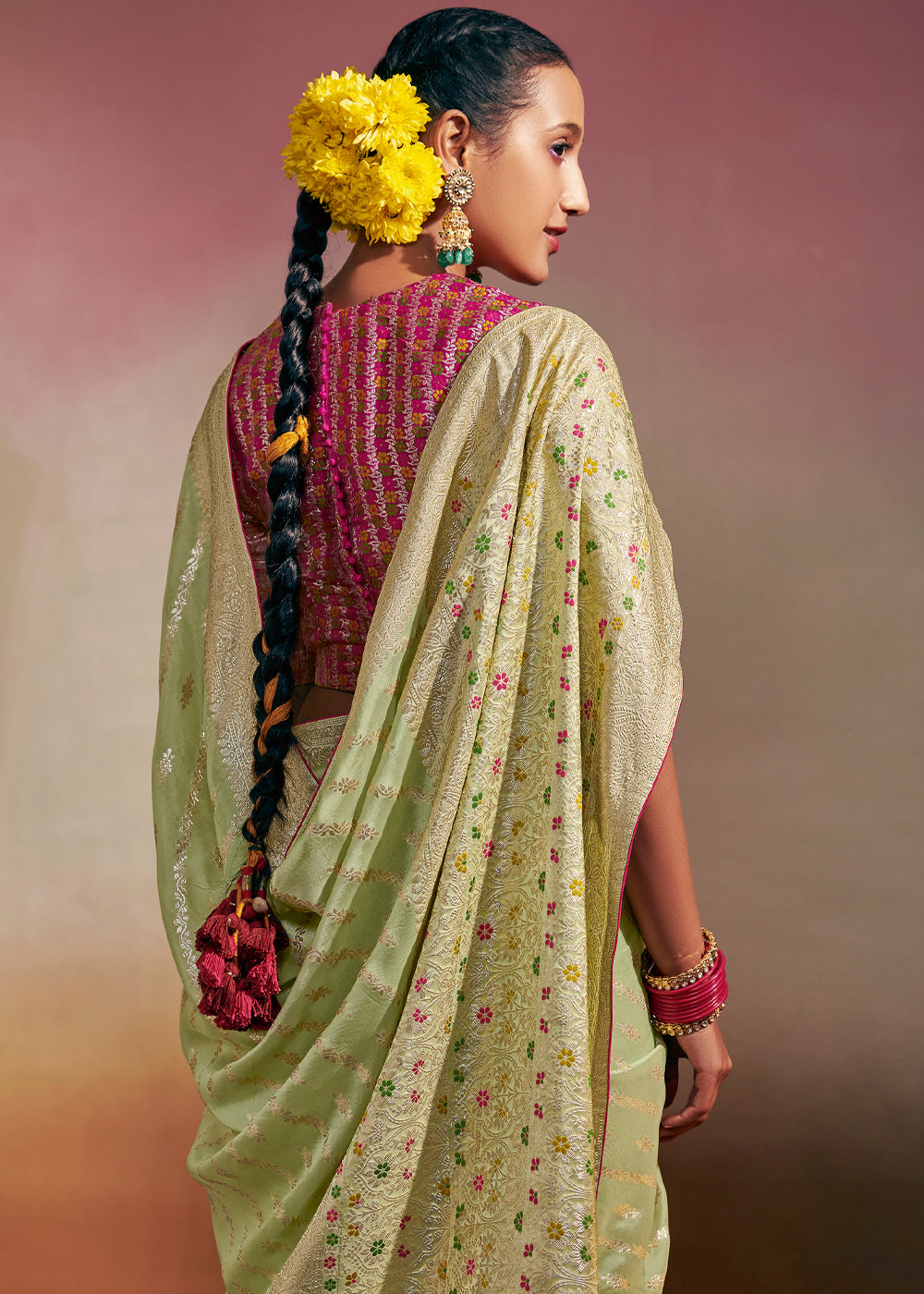 Buy MySilkLove Swamp Green Woven Banarasi Soft Silk Saree Online