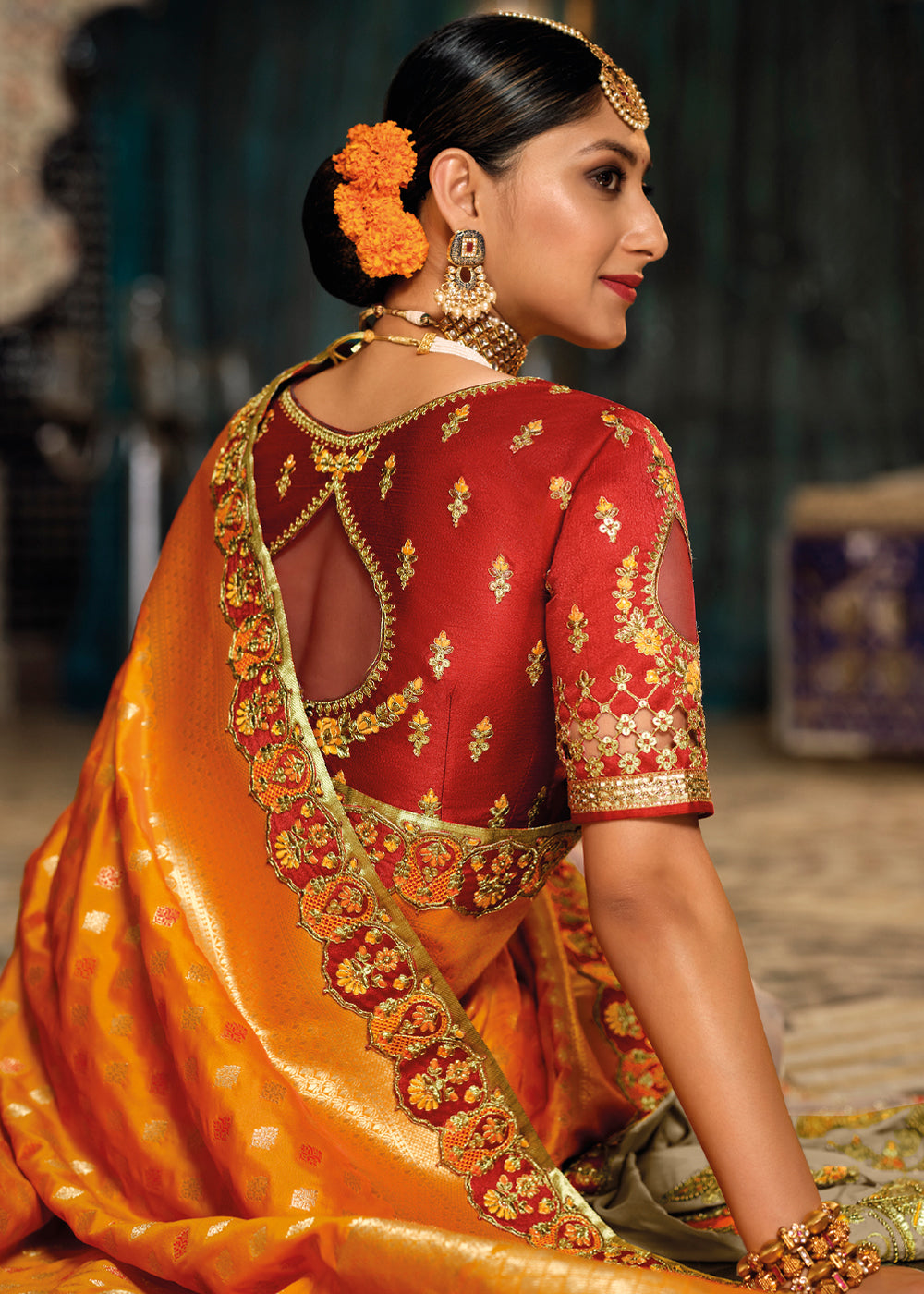 MySilkLove Cedar Chest Orange Zari Woven Designer Banarasi Saree