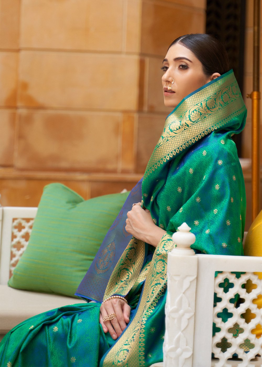 Buy MySilkLove Green Pea Zari Woven Kanjivaram Saree Online
