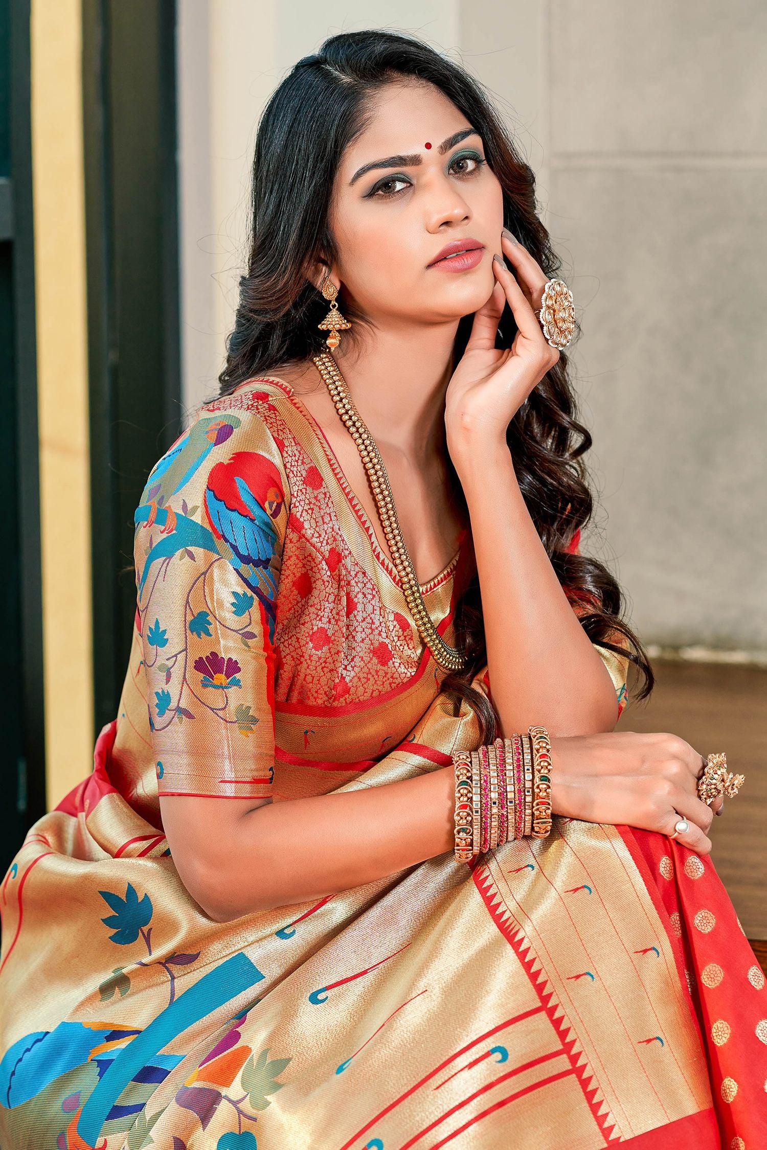 Buy MySilkLove Rose Red Woven Paithani Silk Saree Online