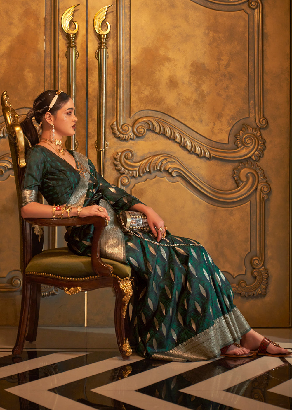 Buy MySilkLove Mineral Green Banarasi Satin Silk Saree Online
