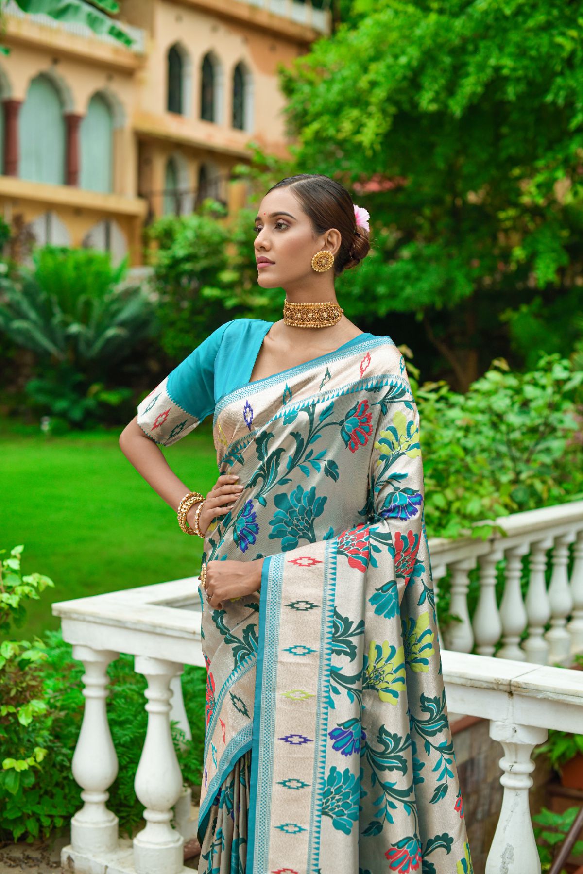 Buy MySilkLove Sea Nymph Blue Woven Banarasi Paithani Saree Online