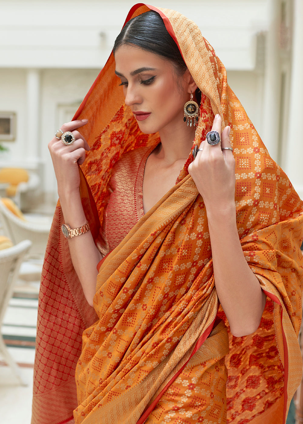 MySilkLove Raw Orange and Red Woven Handloom Patola Saree