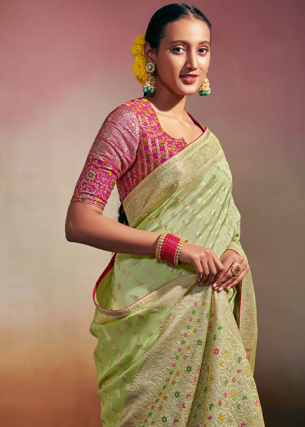 Buy MySilkLove Swamp Green Woven Banarasi Soft Silk Saree Online
