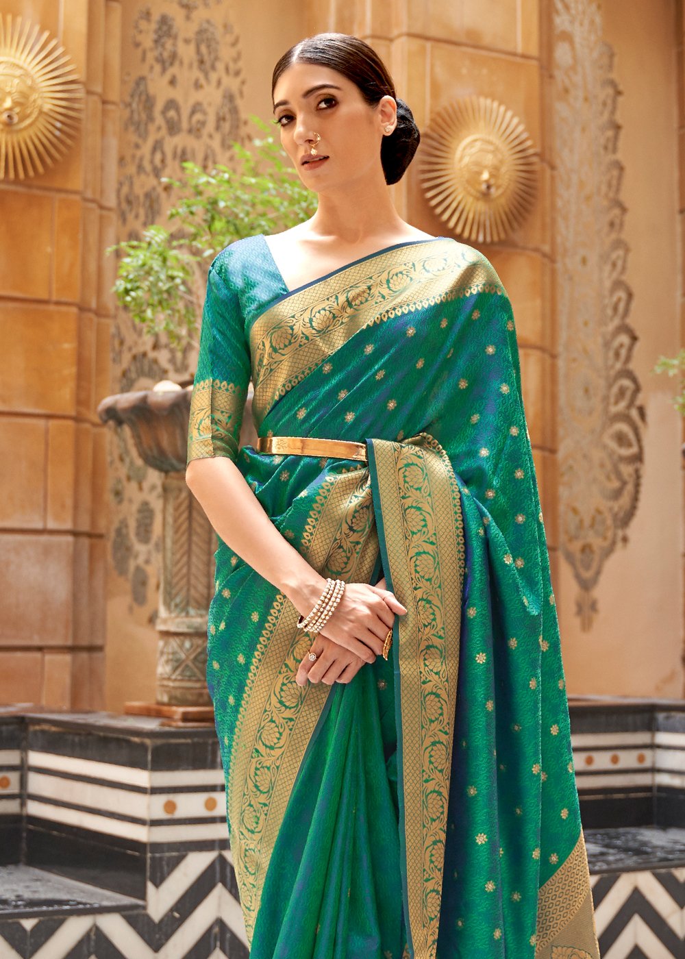 Buy MySilkLove Green Pea Zari Woven Kanjivaram Saree Online