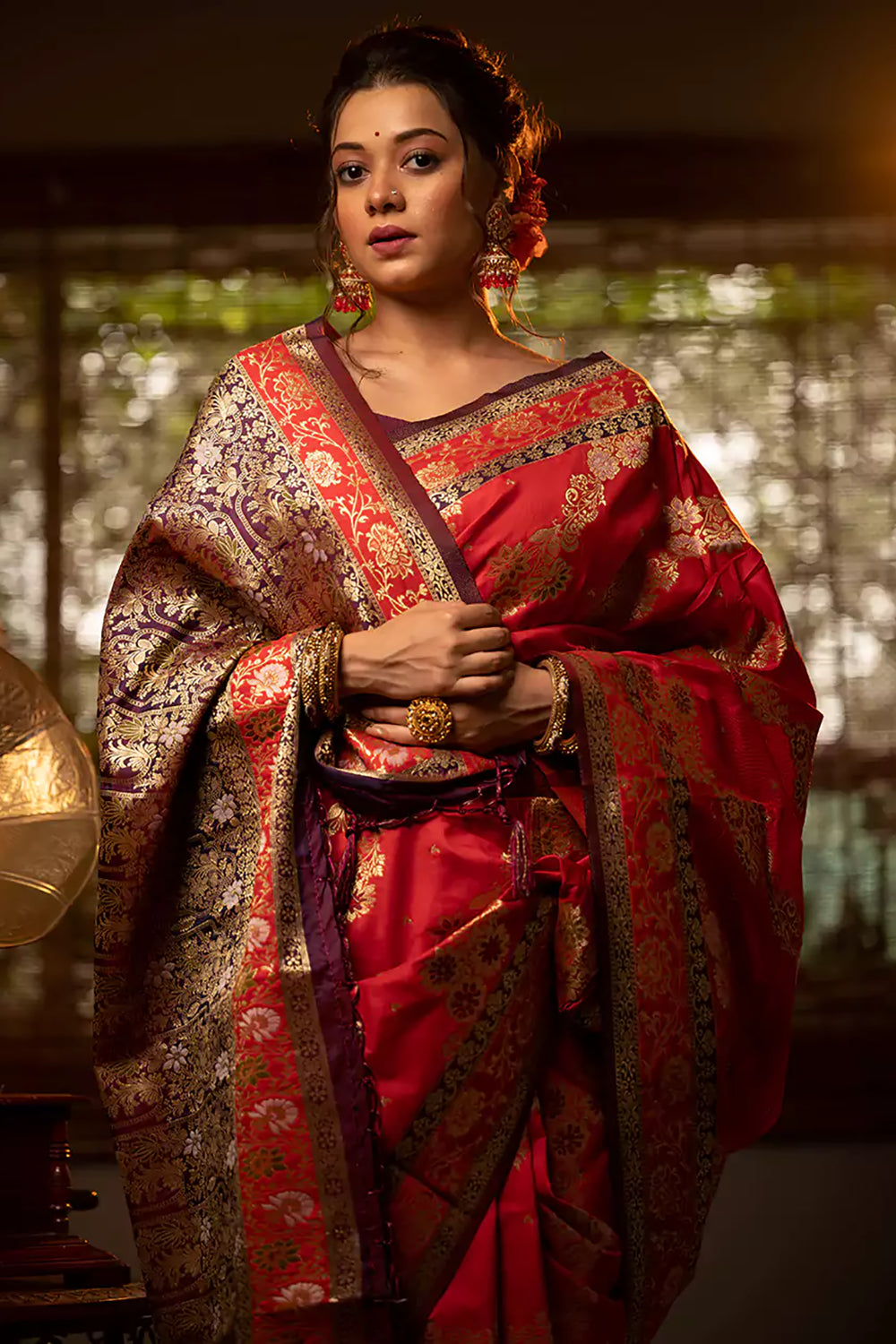 Buy MySilkLove Tamarillo Red Woven Banarasi Silk Saree Online