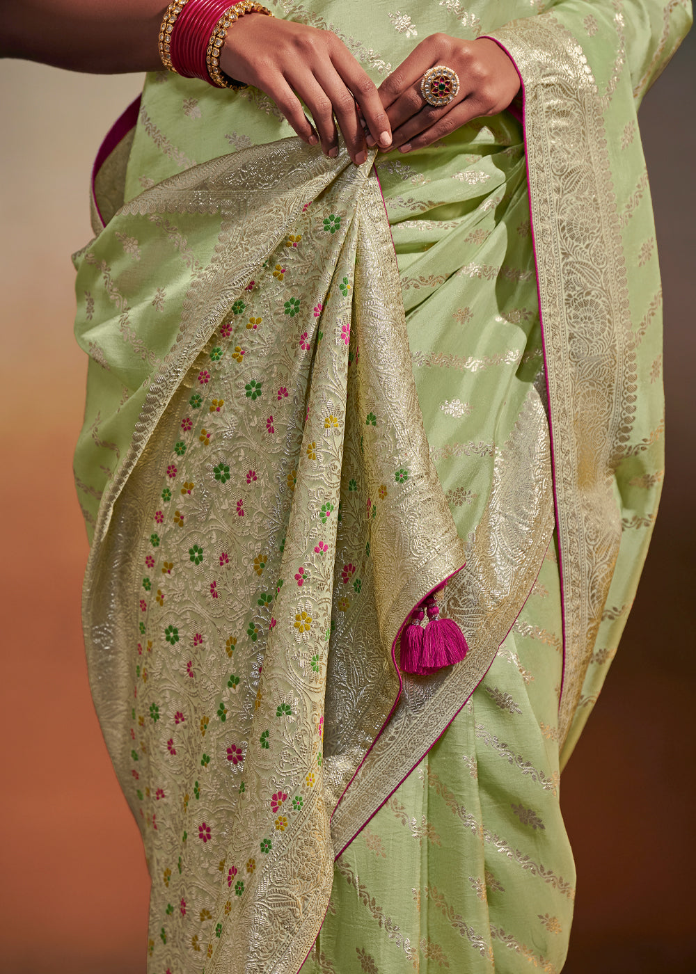 Buy MySilkLove Swamp Green Woven Banarasi Soft Silk Saree Online