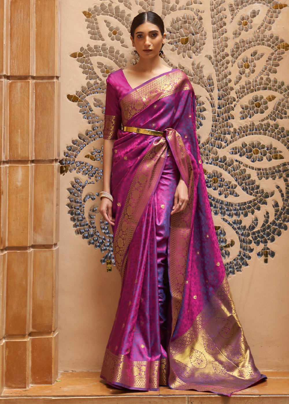 Buy MySilkLove Ruby Purple Zari Woven Kanjivaram Saree Online