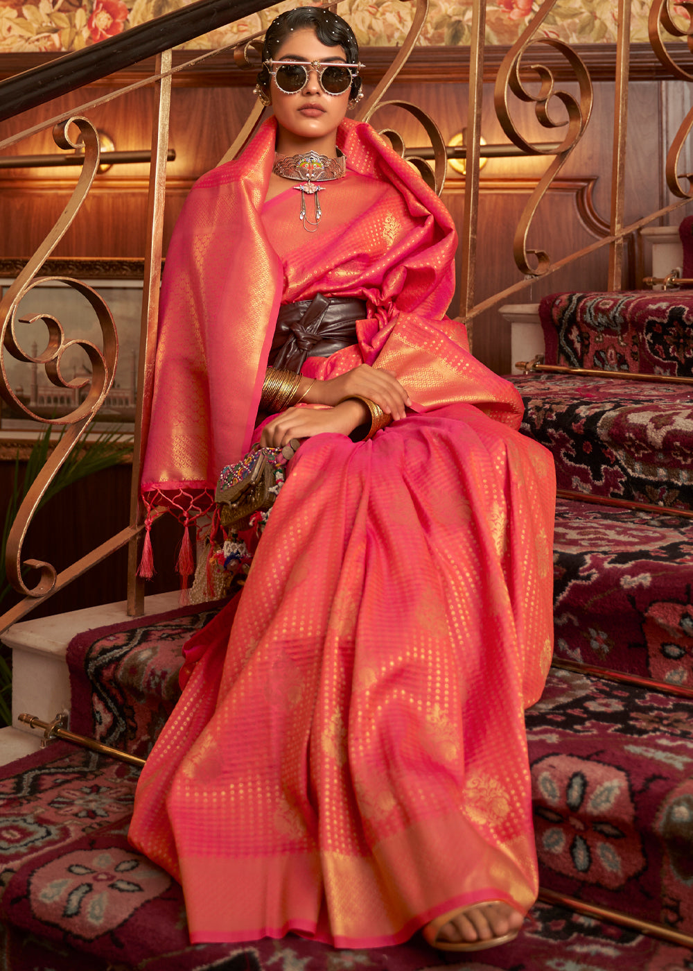 Buy MySilkLove Punch Red Zari Woven Banarasi Saree Online