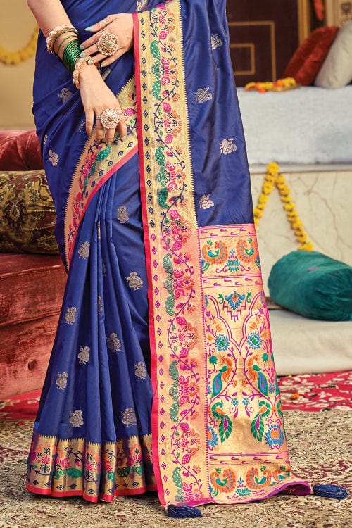 Buy MySilkLove East Bay Blue and Purple Zari Woven Paithani Saree Online
