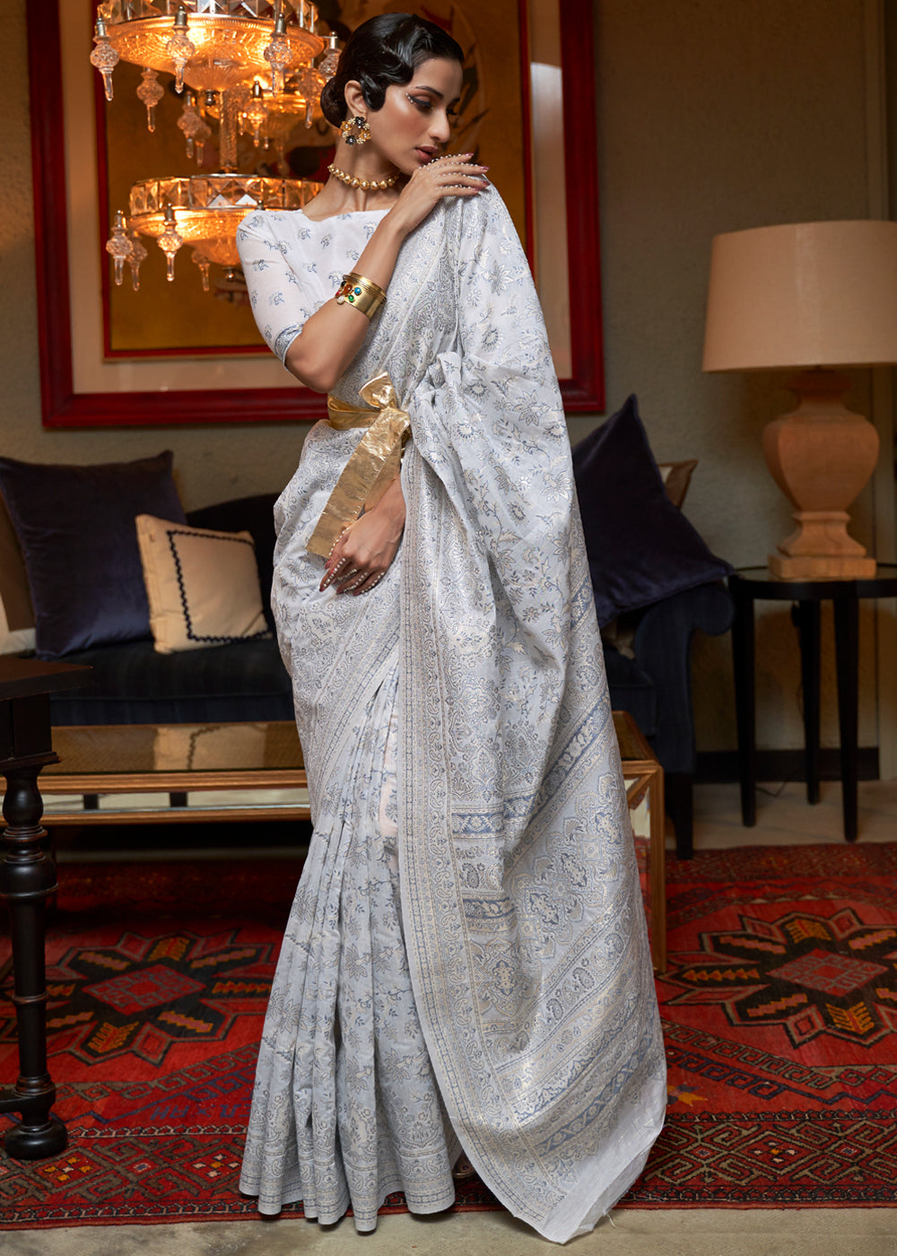 Buy MySilkLove Mischka White Woven Kashmiri Jamewr Cotton Silk Saree Online