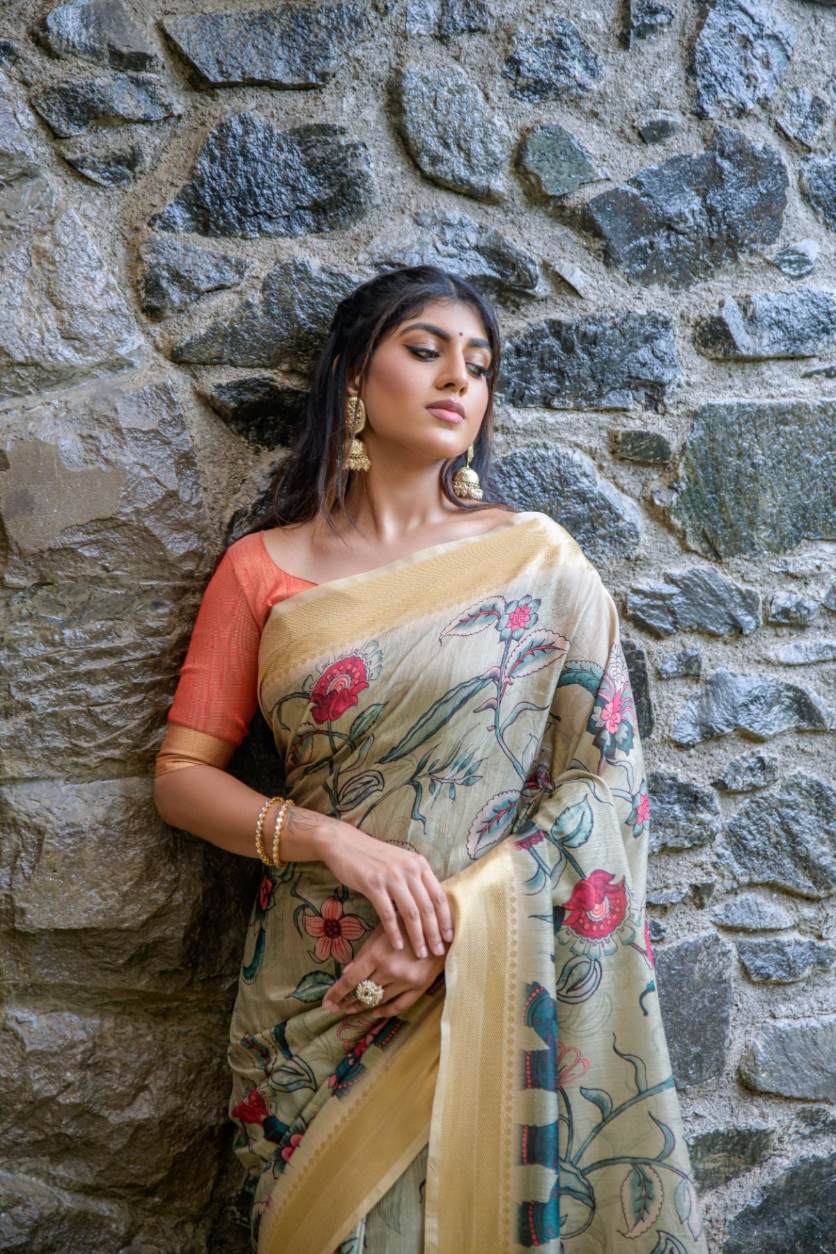 Buy MySilkLove Sidecar Cream Handloom Tussar Silk Saree Online