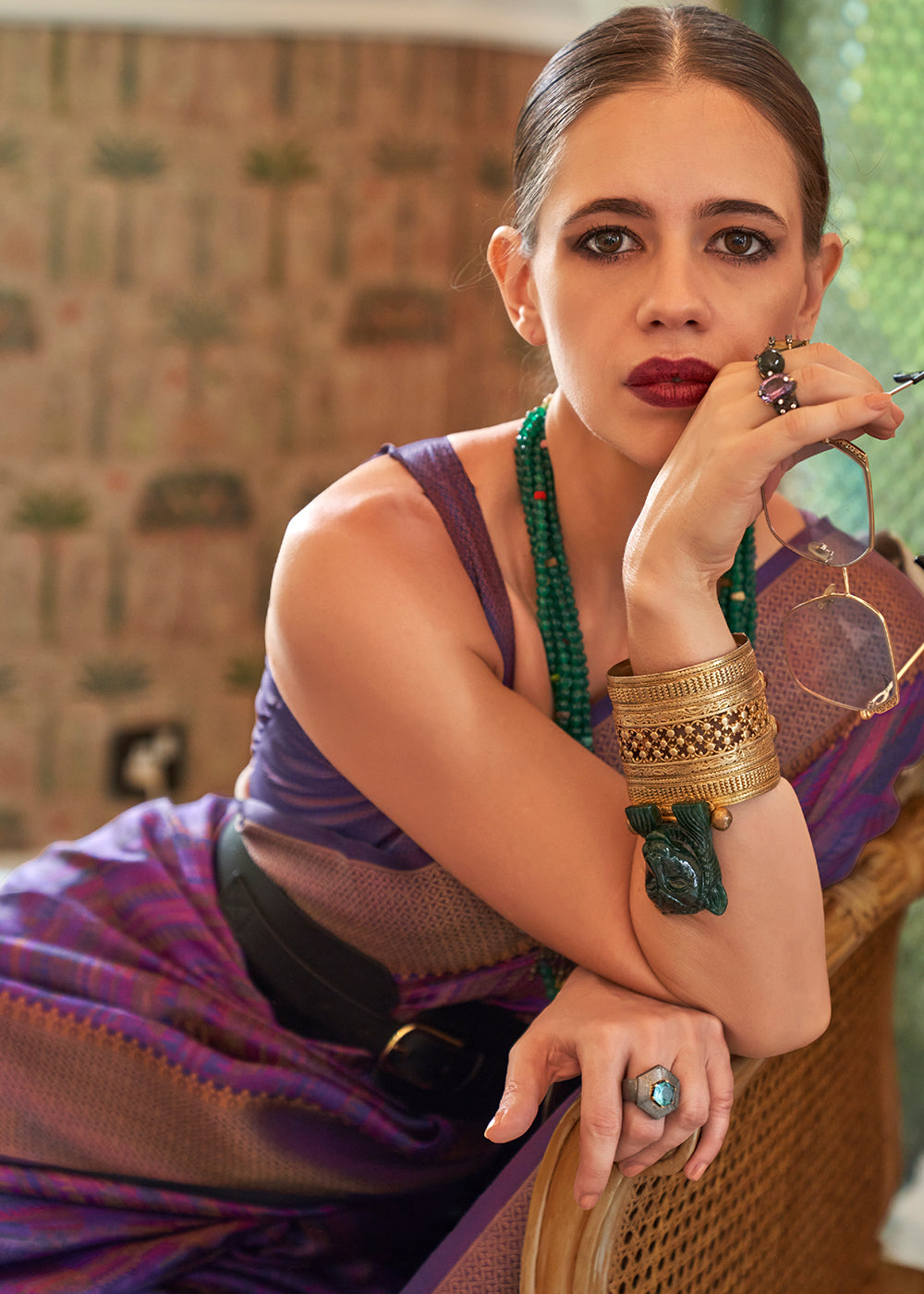 Buy MySilkLove Cosmic Purple Handloom Organza Silk Saree by bollywood actress Kalki Koechlin Online
