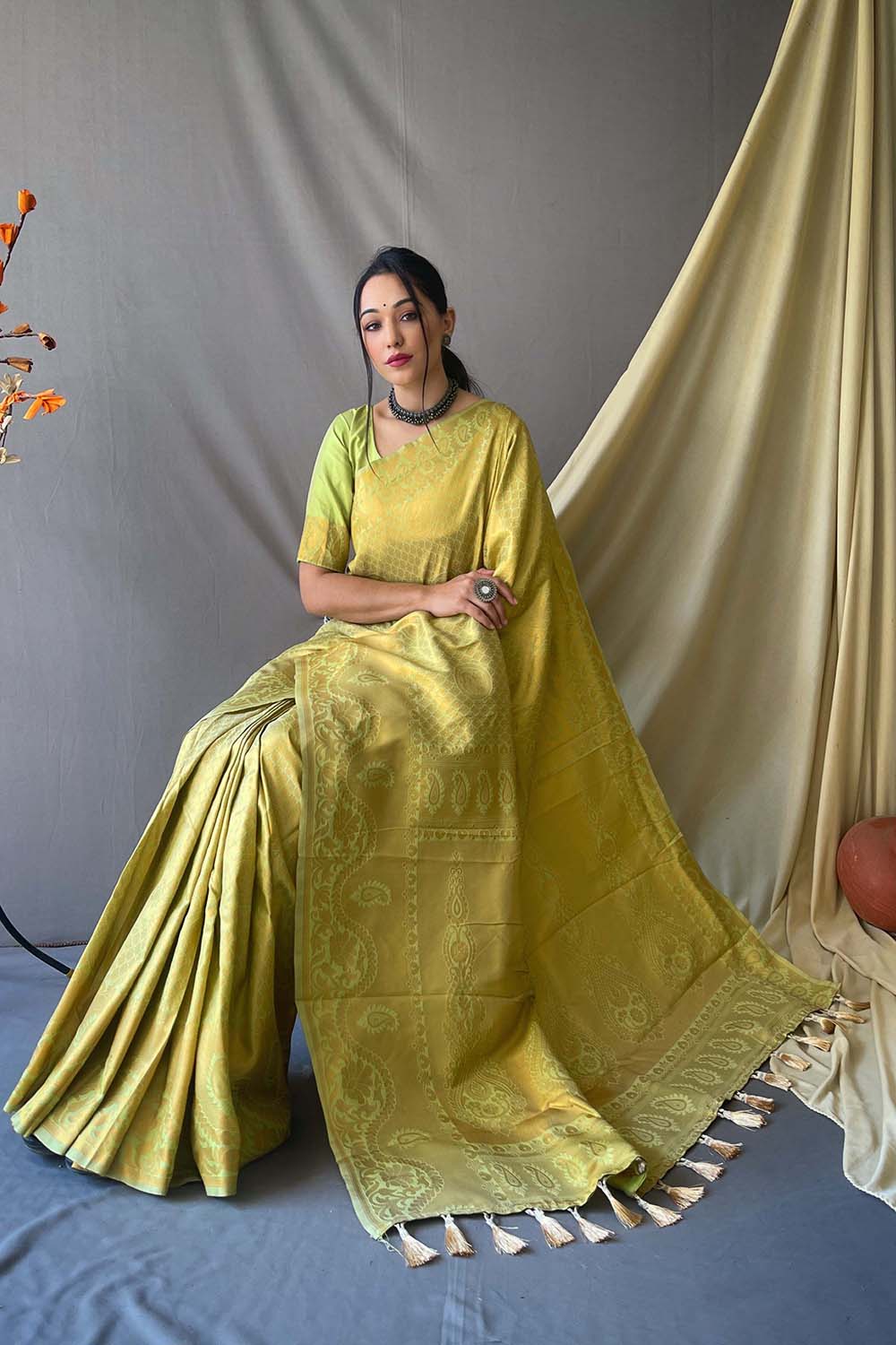 Buy MySilkLove Booger Buster Green Woven Art Silk Saree Online