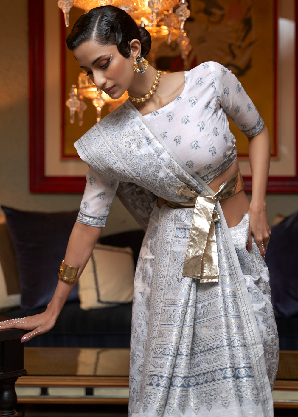 Buy MySilkLove Mischka White Woven Kashmiri Jamewr Cotton Silk Saree Online