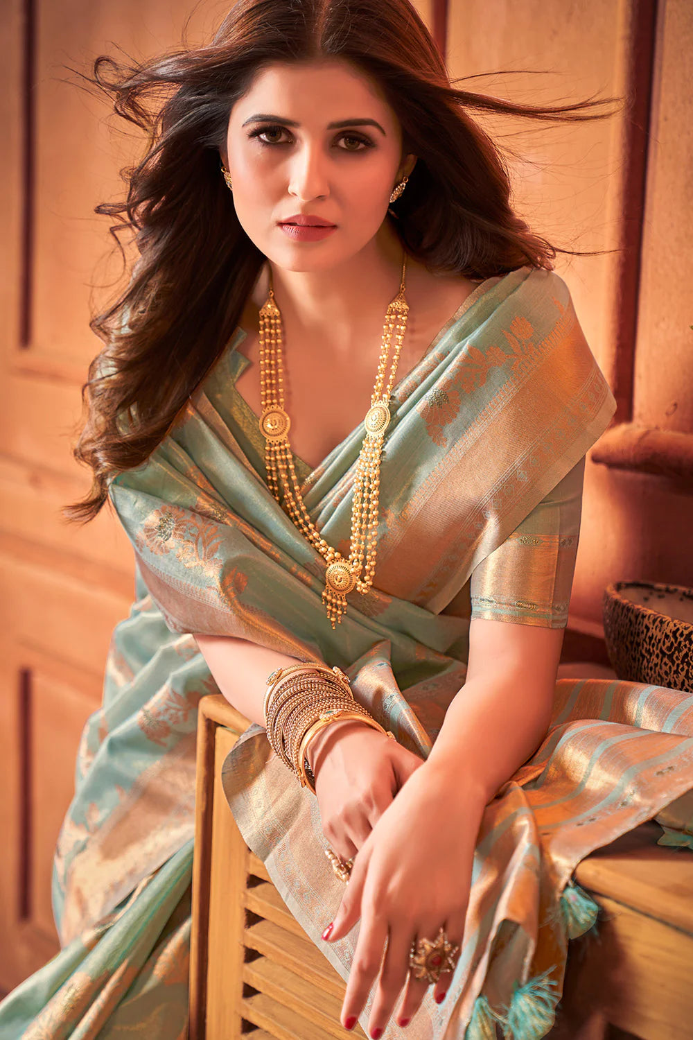 Buy MySilkLove Avocado Green Cotton Tissue Silk Saree Online