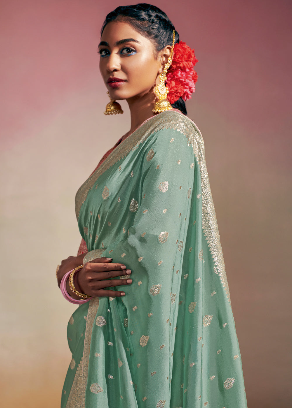 Buy MySilkLove Spring Rain Blue Woven Banarasi Soft Silk Saree Online
