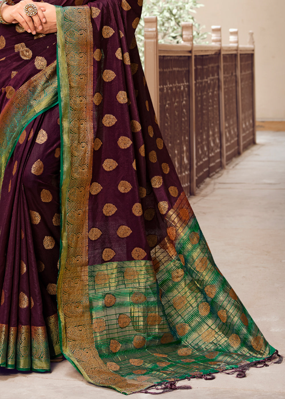 Buy MySilkLove Cedar Dark Maroon Woven Banarasi Raw Silk Saree Online