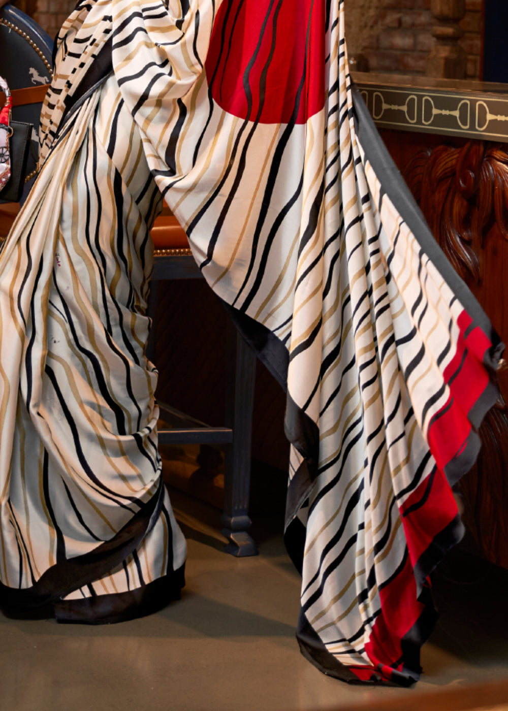 Buy MySilkLove Swirl White and Red Printed Satin Silk Saree Online