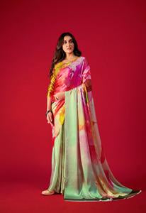Buy MySilkLove Moss Green Multicolored Satin Silk Saree Online