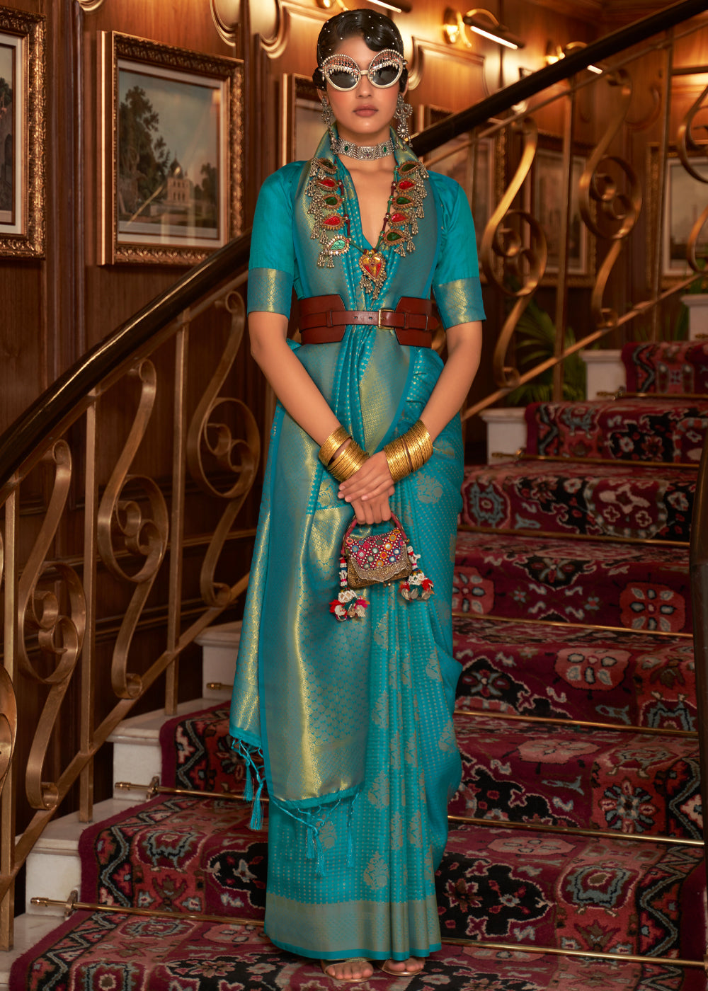 Buy MySilkLove Paradiso Blue Zari Woven Banarasi Saree Online