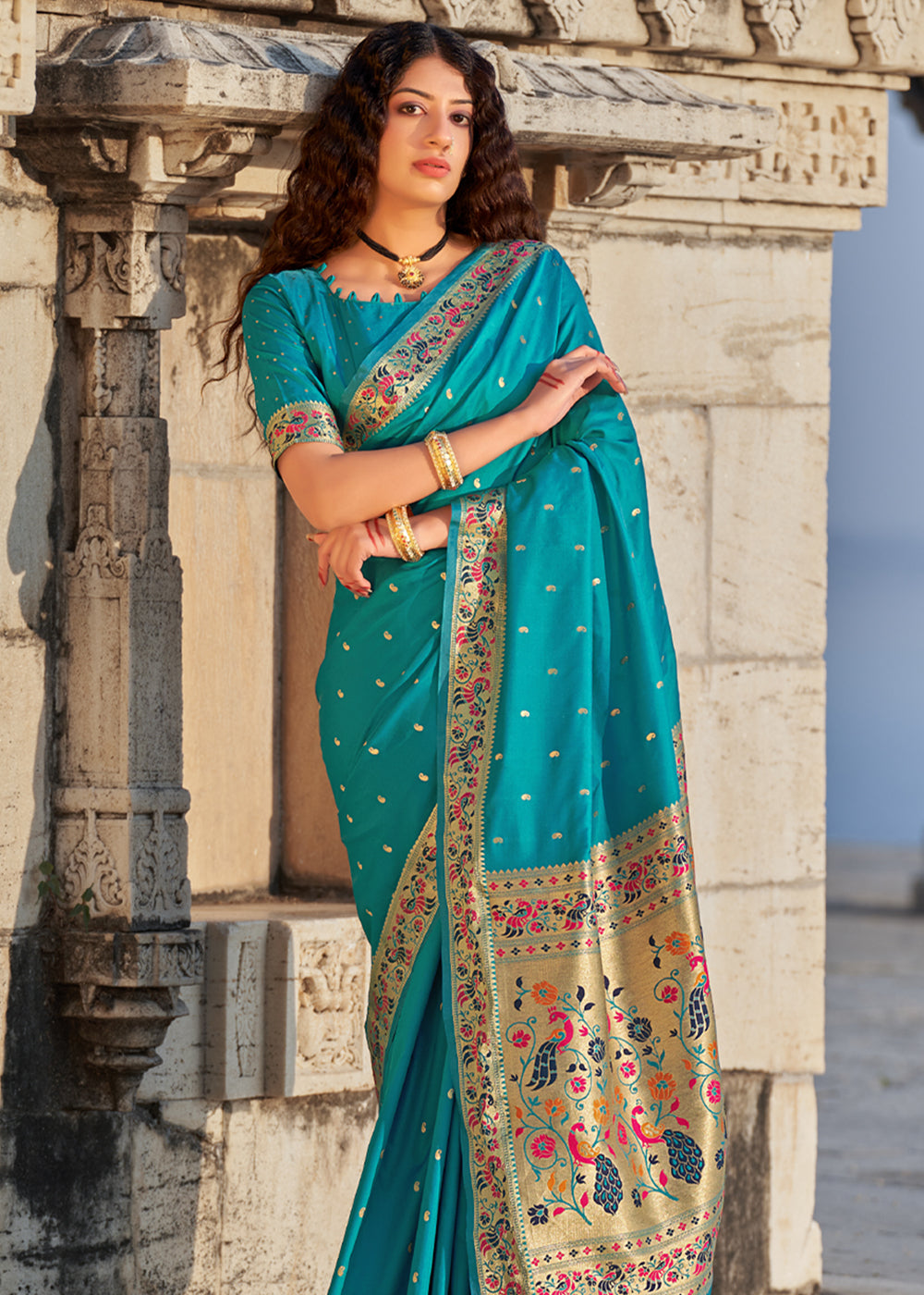 Buy MySilkLove Downy Sky Blue Zari Woven Paithani Saree Online