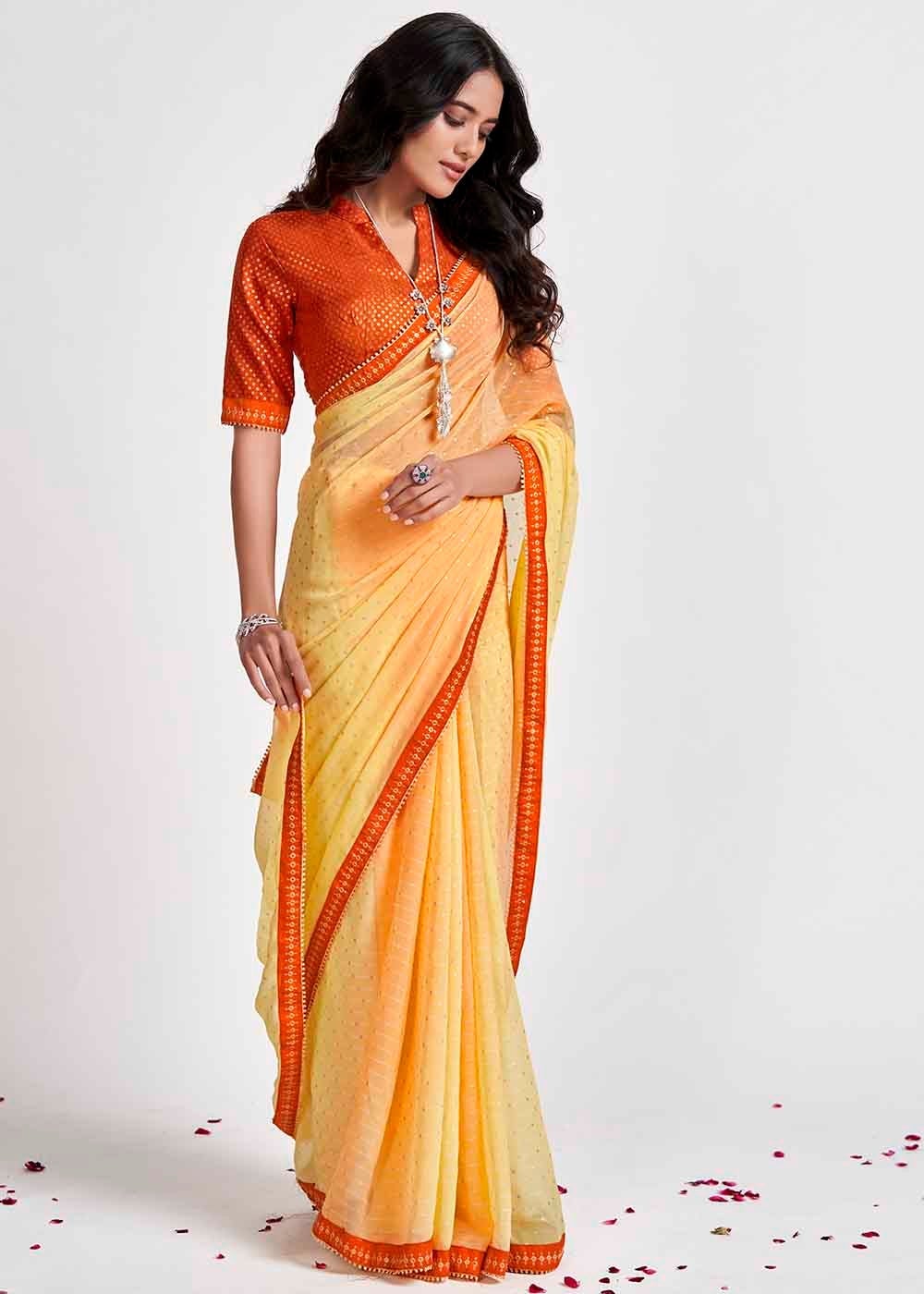 Buy MySilkLove Golden Yellow Printed Georgette Saree Online