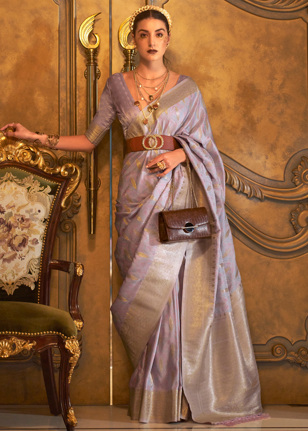 Buy MySilkLove Maverick Lavender Banarasi Satin Silk Saree Online