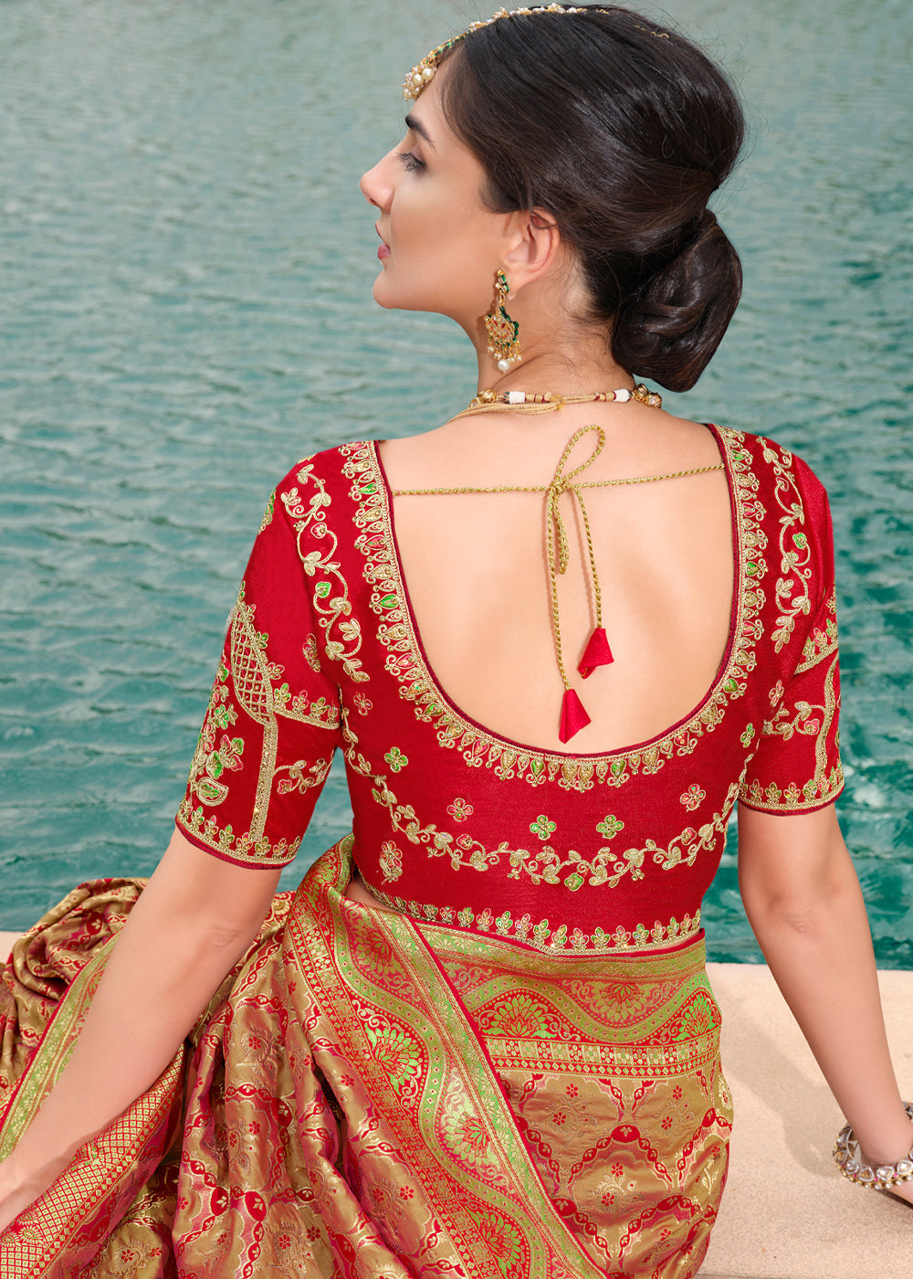 MySilkLove Brass Red and Golden Woven Designer Banarasi Silk Saree