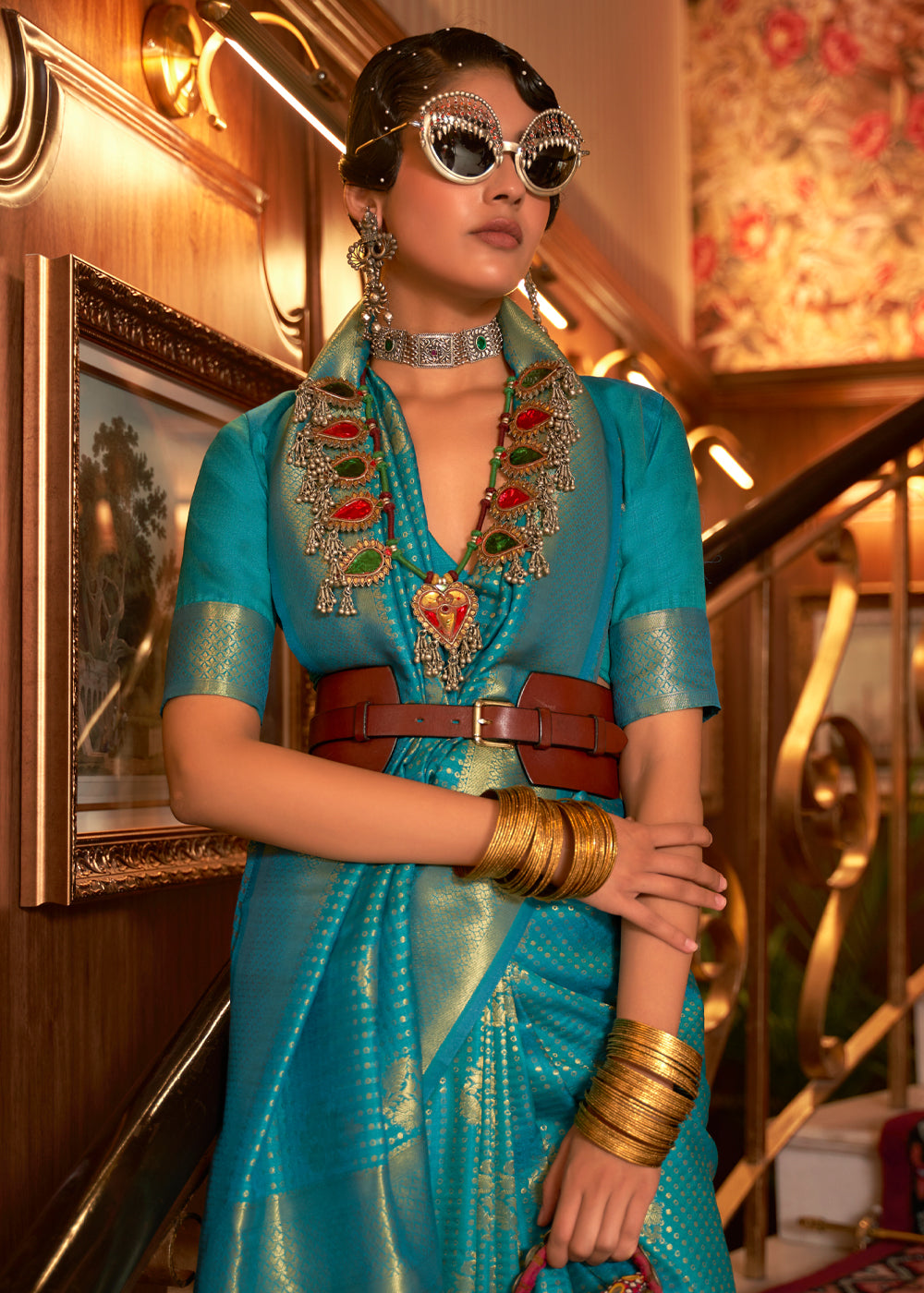 Buy MySilkLove Paradiso Blue Zari Woven Banarasi Saree Online