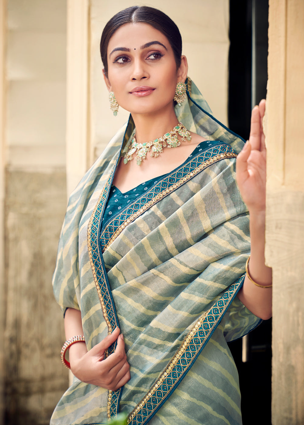 Buy MySilkLove Chathams Blue Digital Printed Lehriya Silk Saree Online
