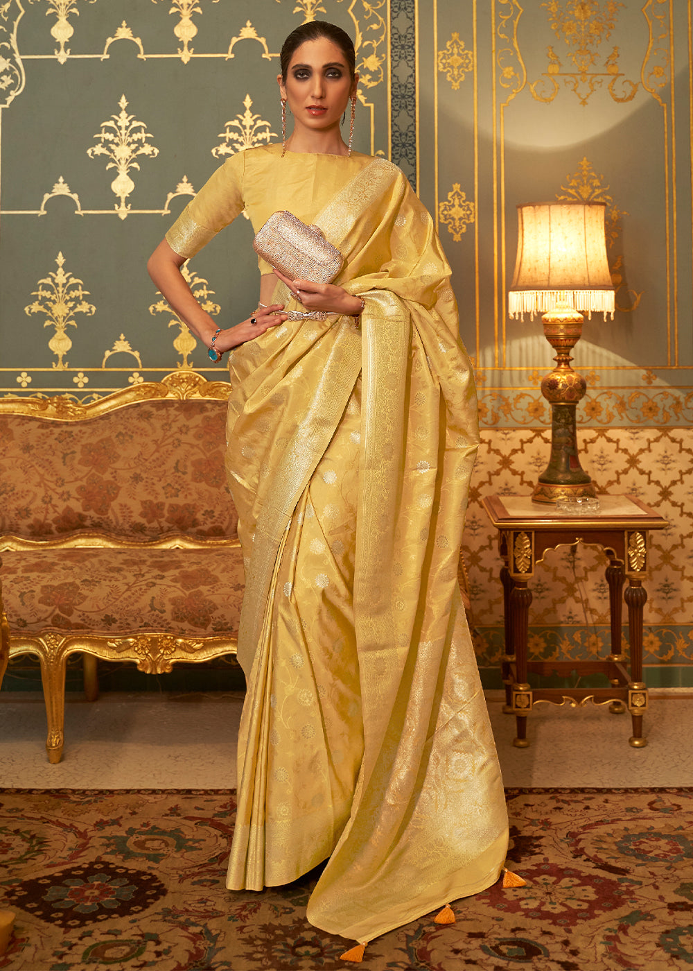Buy MySilkLove Equator Yellow Zari Woven Banarasi Brocade Saree Online