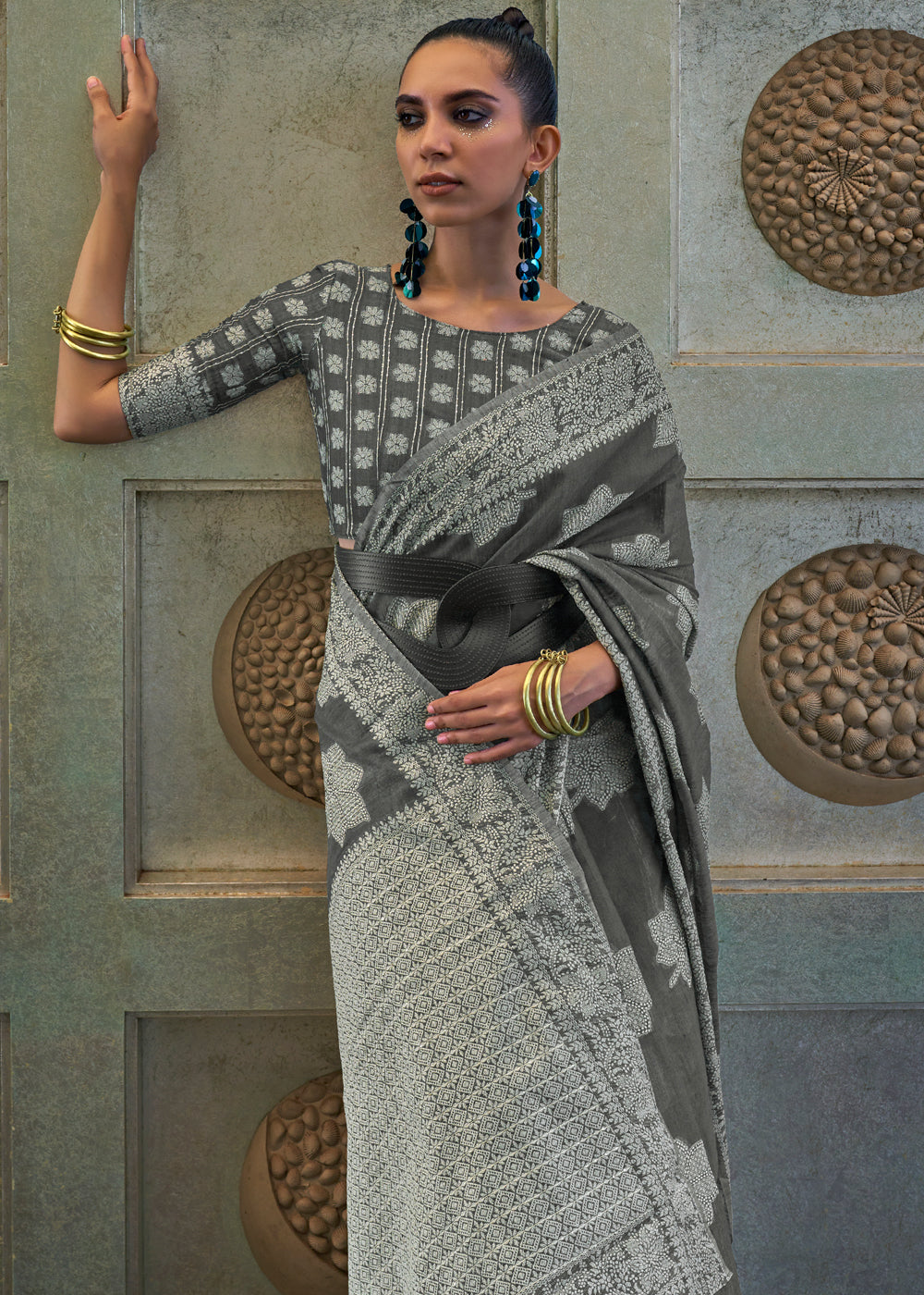 MySilkLove Sparrow Grey Lucknowi Woven Chikankari Saree