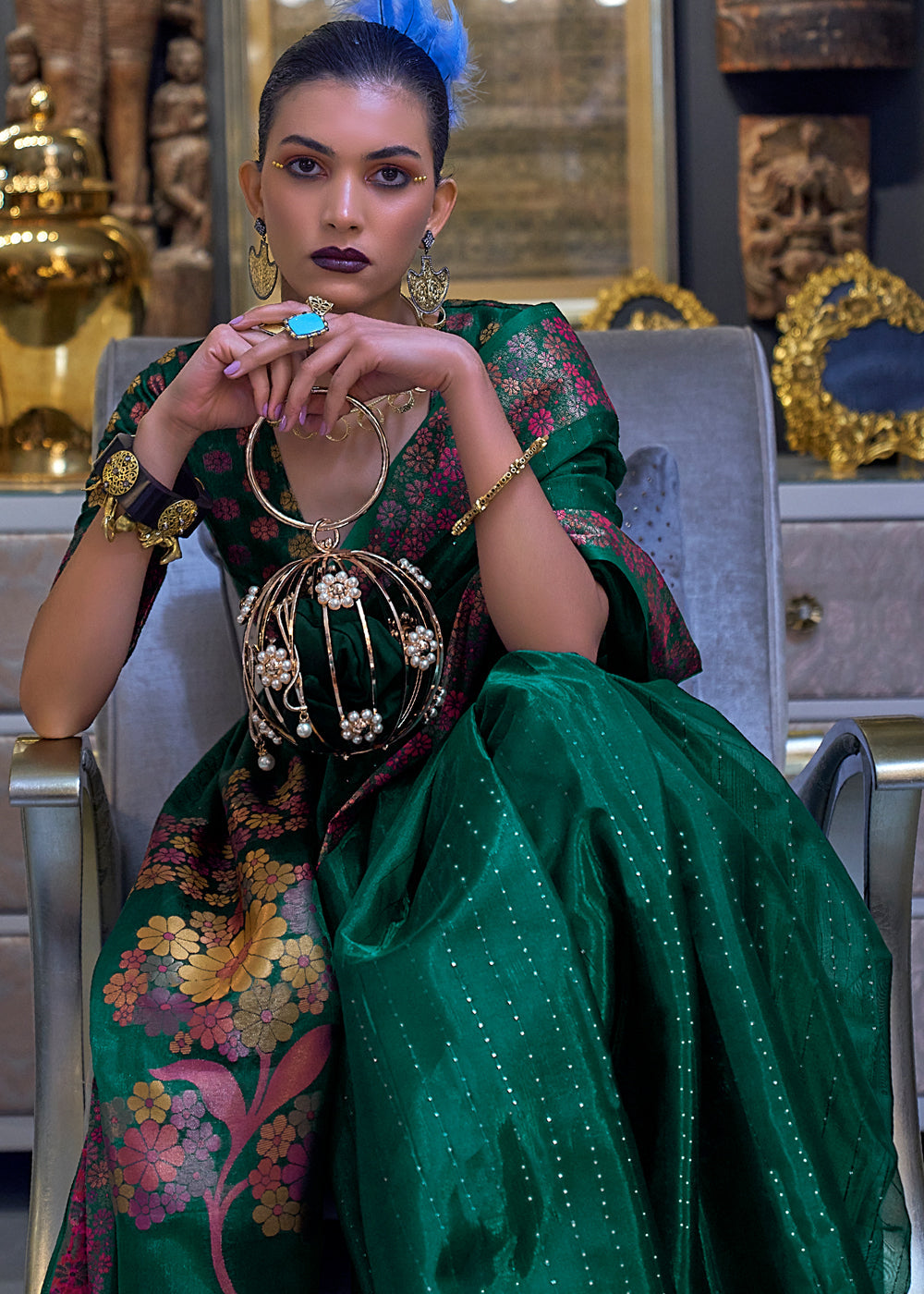 Buy MySilkLove Watercourse Green Woven Dual Tone Organza Banarasi Silk Saree Online