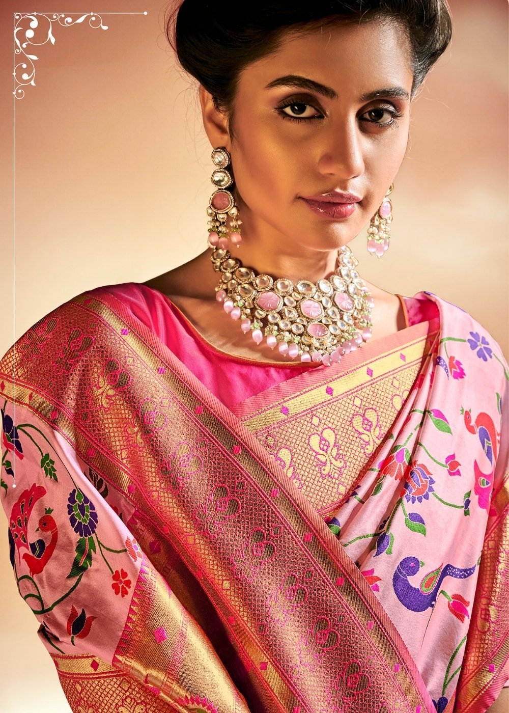 Buy MySilkLove Illusion Pink Zari Woven Banarasi Paithani Fusion Saree Online