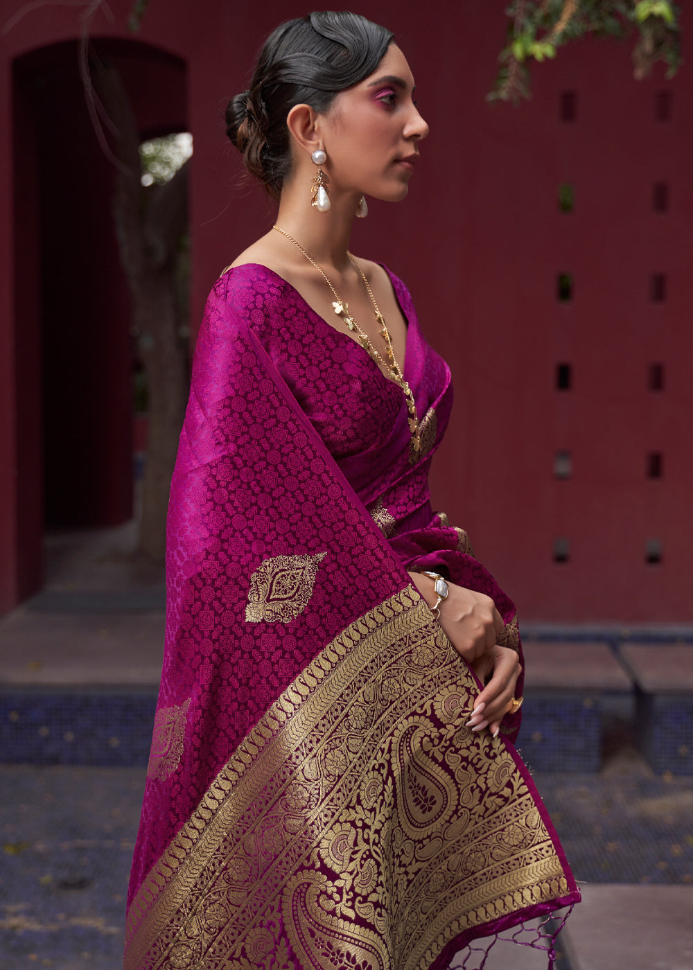 Buy MySilkLove Medium Violet Purple Banarasi Woven Satin Silk Saree Online