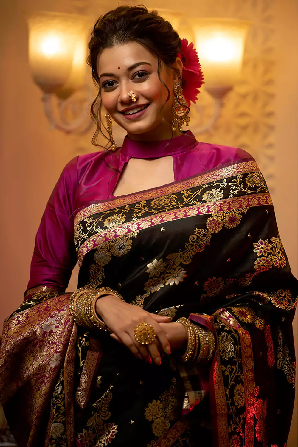 Buy MySilkLove Nero Black Woven Banarasi Silk Saree Online