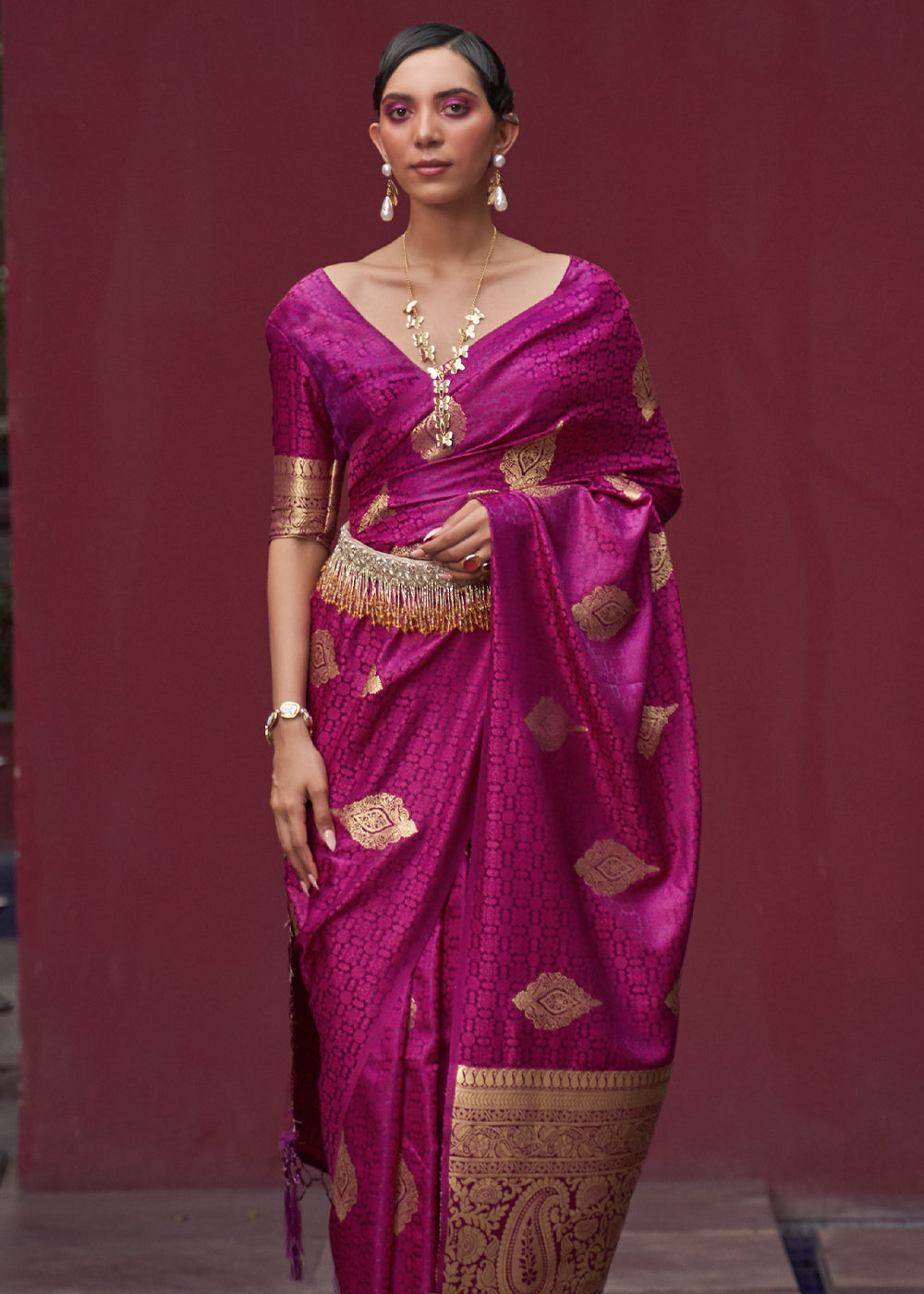 Buy MySilkLove Medium Violet Purple Banarasi Woven Satin Silk Saree Online