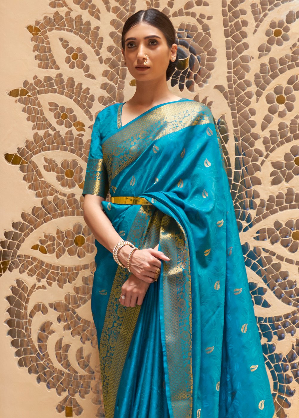 MySilkLove Boston Blue Zari Woven Kanjivaram Saree