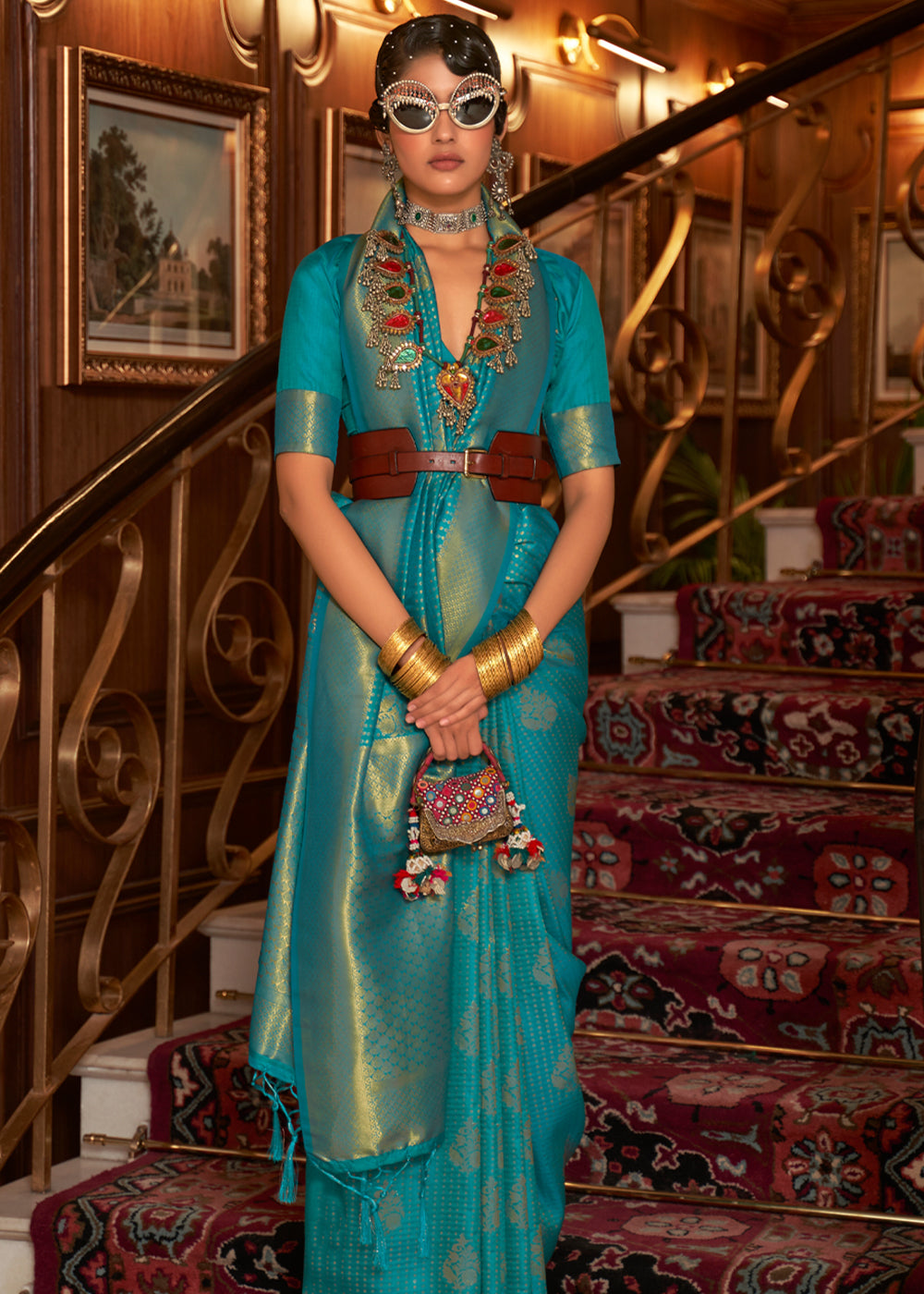 Buy MySilkLove Paradiso Blue Zari Woven Banarasi Saree Online