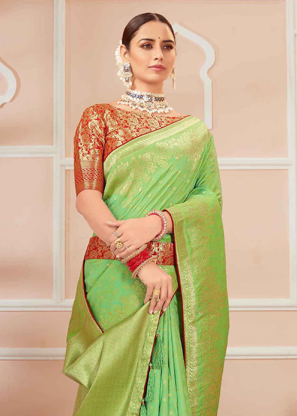 Buy MySilkLove Wild Green Zari Woven Banarasi Silk Saree Online