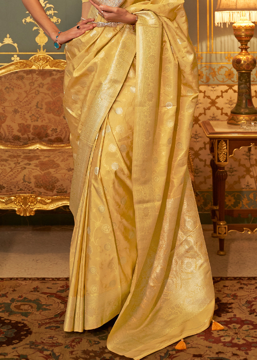 Buy MySilkLove Equator Yellow Zari Woven Banarasi Brocade Saree Online