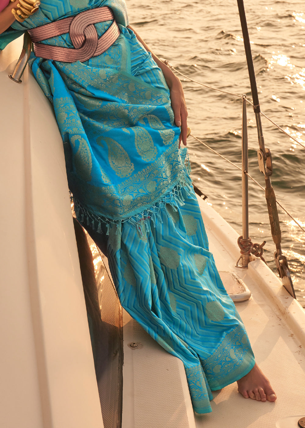 Buy MySilkLove Paradiso Blue Dual Tone Banarasi Satin Silk Saree Online