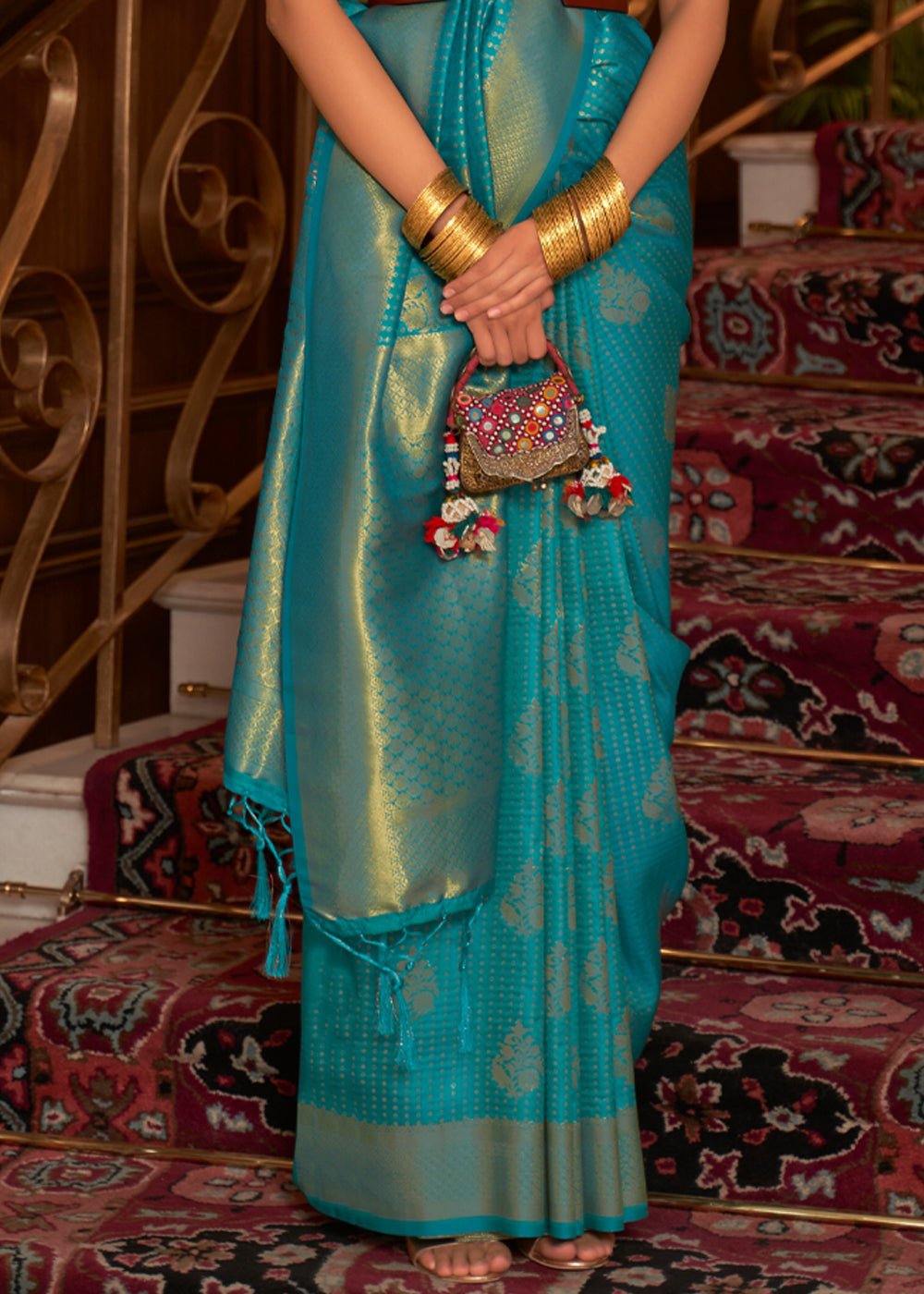 Buy MySilkLove Paradiso Blue Zari Woven Banarasi Saree Online
