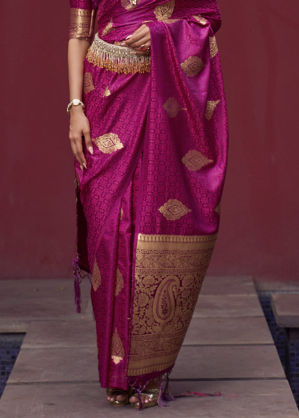 Buy MySilkLove Medium Violet Purple Banarasi Woven Satin Silk Saree Online